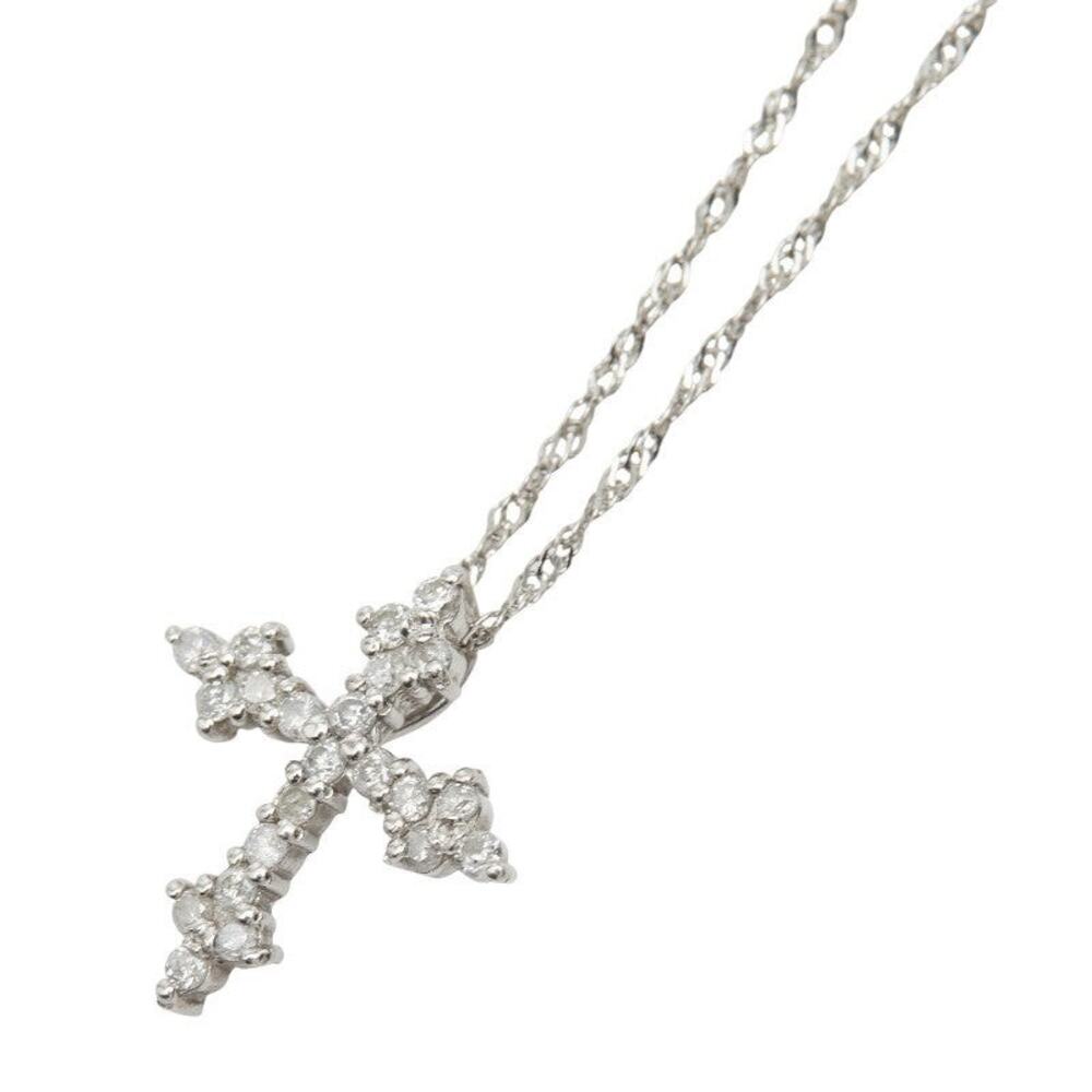 Unbranded Diamond Cross Motif Platinum 900 Pendant Necklace Silver